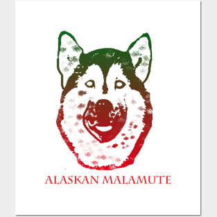 The alaskan malamute head is red, Green, Posters and Art